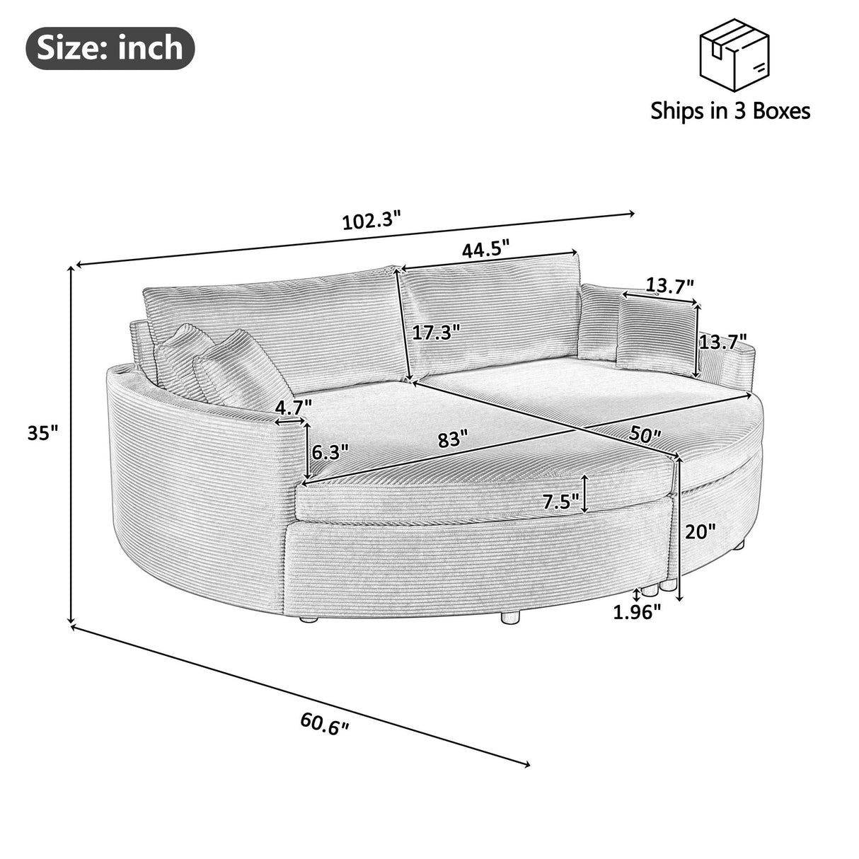Oversized Double Chaise Lounge Sofa With USB Ports