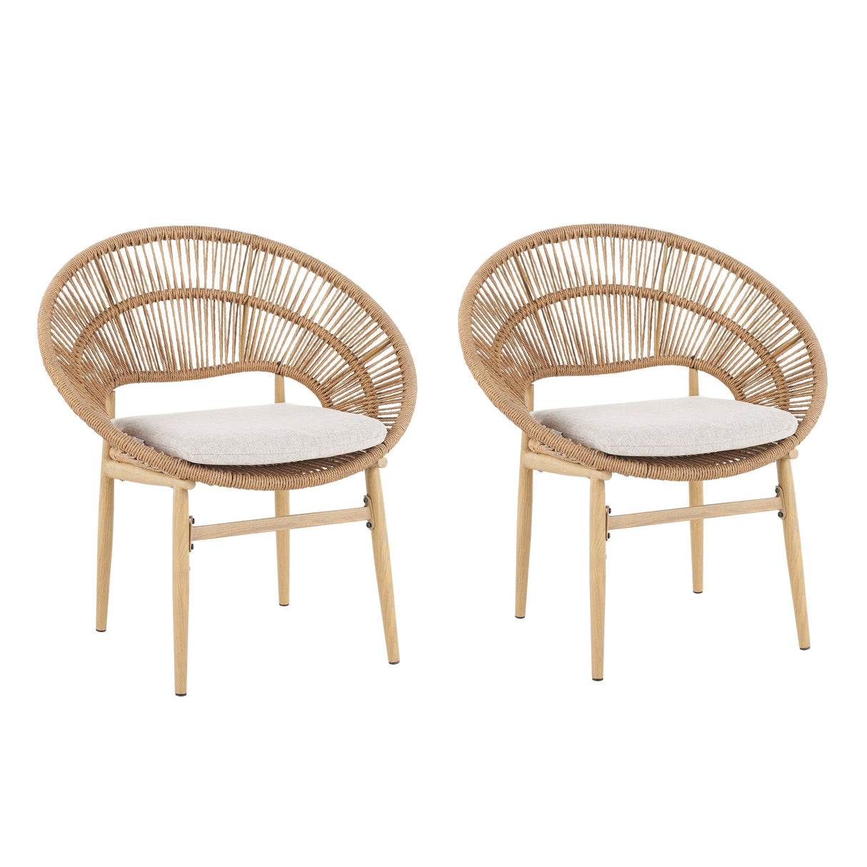Cyril Outdoor Wicker Papasan Style Dining Chairs with Teak Legs - Set of 2