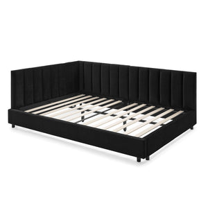 Mid-Century Upholstered Tufted Bed Frame With Backrest And Armrests