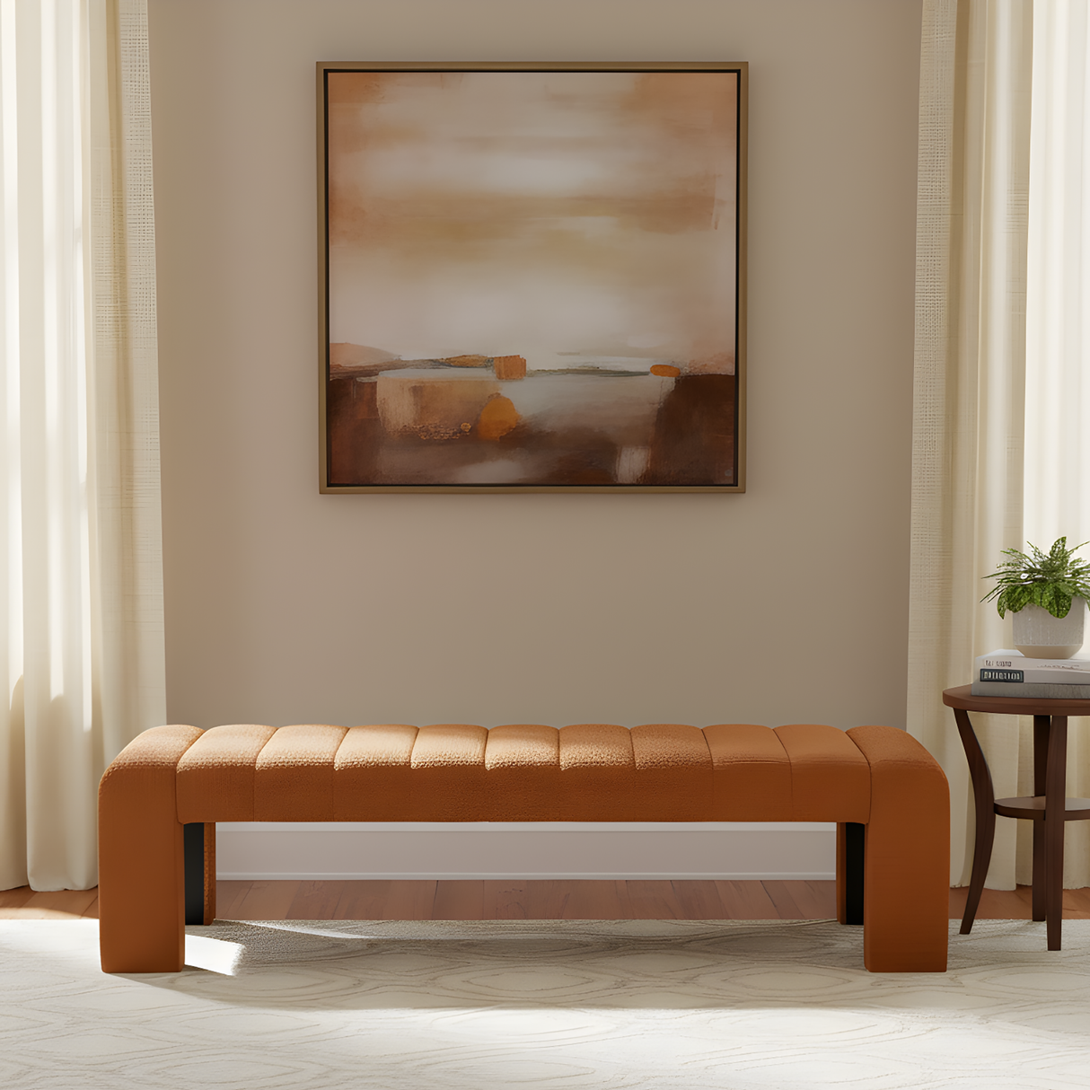 63-Inch Modern Minimalist Multi-Functional Boucle Bench in Orange