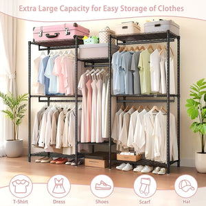 Heavy Duty Garment Rack with Adjustable Shelves and Rails - Black