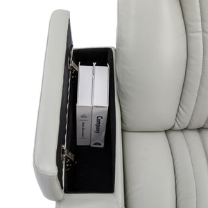 270° Power Swivel Recliner Home Theater Chair With Hidden Arm Storage, LED Light, Cup Holder, And Tray Table