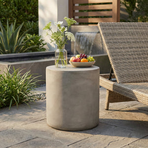 Outdoor Lightweight Concrete Side Table, Light Gray