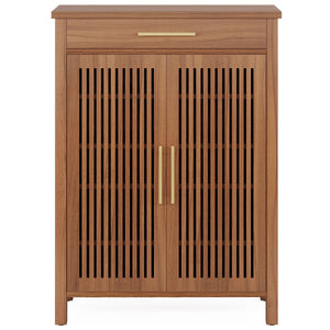 5 Tier Shoe Cabinet With Louvered Doors And Drawer, Freestanding Organizer With Adjustable Shelves For Entryway - Brown