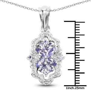 1.03 Carat Genuine Tanzanite & White Topaz .925 Sterling Silver Pendant