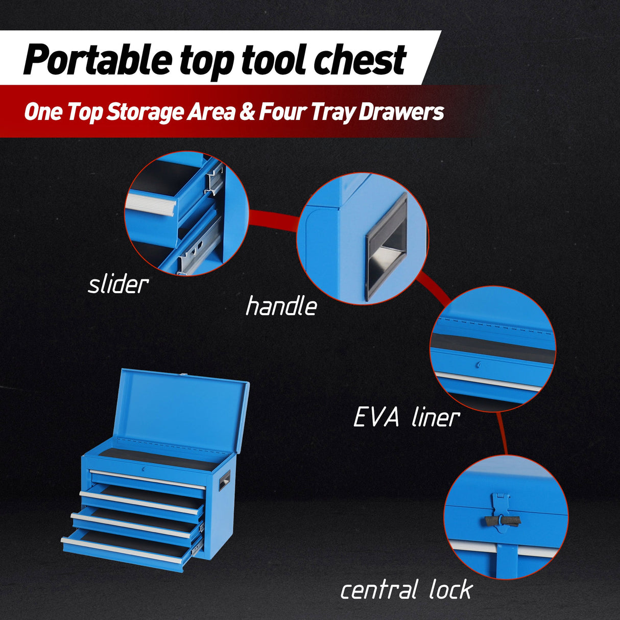 5-Drawer Rolling Tool Storage Cabinet with Detachable Top Toolbox