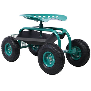 Rolling Garden Scooter Cart With 360° Swivel Seat And Tool Tray