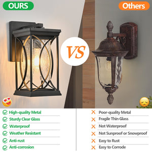 14'(H) Black Outdoor Wall Lantern with Crackled Glass