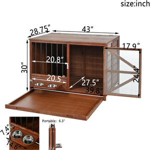43" Solid Wood Dog Crate Furniture Foldable Indoor Kennel
