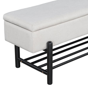 TREXM Farmhouse Upholstered Storage Bench with Hidden Compartment