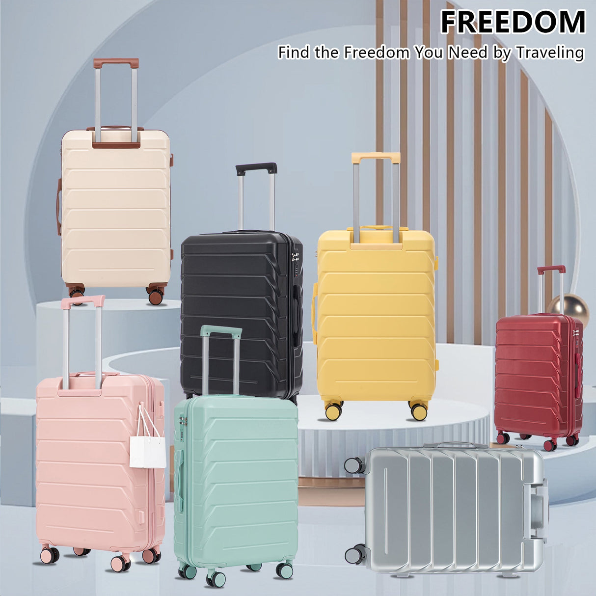 3-Piece ABS Spinner Wheel Luggage Set with Combination Lock - Silver