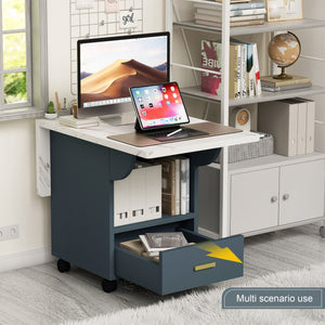 Versatile Wood Folding Dining Table With Wheels, Storage Rack & Drawer, Space Saving Design - White