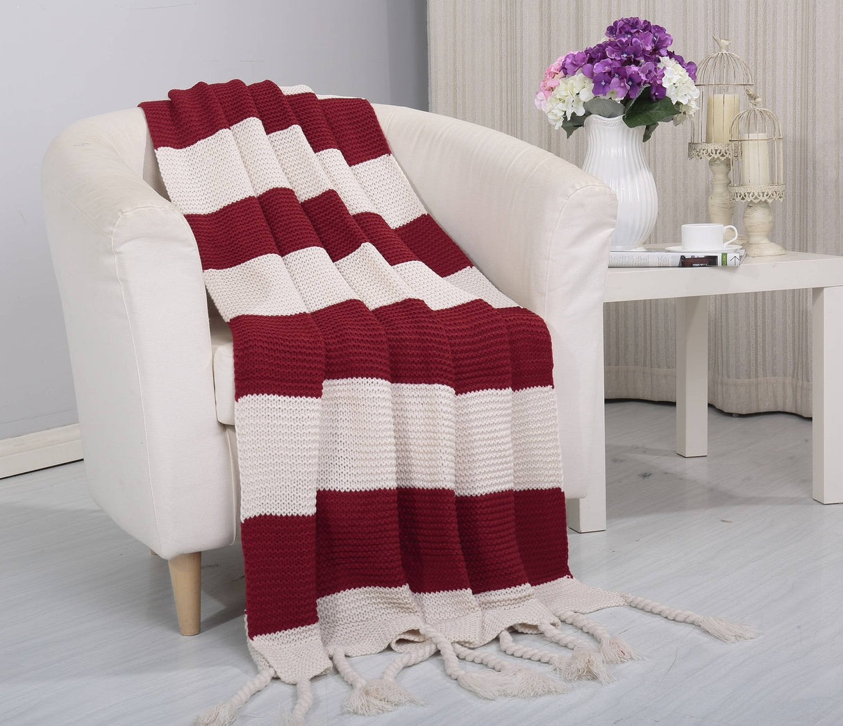 Faith, Hope, Love Home Decor Soft Touch Classic Woven Knitted 2-Tone Throw Blanket With Fringes