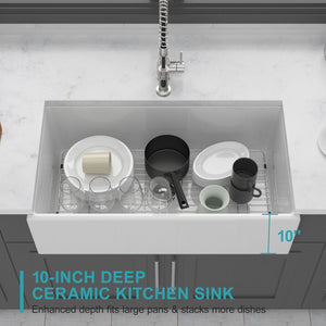 Farmhouse Sink, Apron-Front Porcelain Ceramic Single Bowl