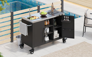 K&K 55.5" Outdoor Kitchen Island with Sink
