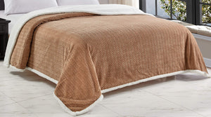 Decor&More HomeEssentials Extra Heavy and Plush Chevron Braided King Size Microplush Jacquard Blanket with Sherpa Backing (108" x 90") - Burgundy