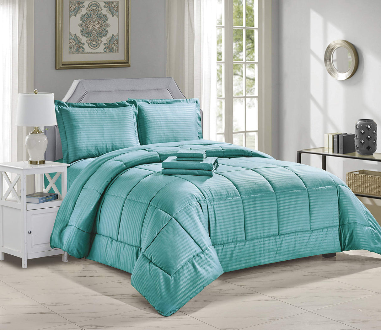 Decor&More Home Essentials 8 Piece Embossed Stripe Bed in a Bag