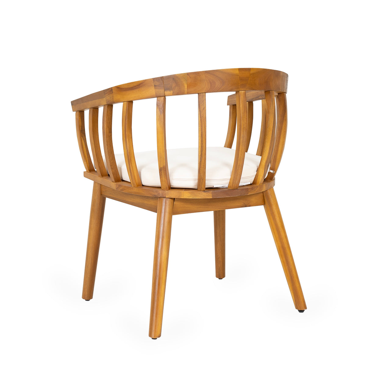 Klismos Dining Armchair Set of 2 with Solid Wood Construction and Curved Backrest in Teak and Beige