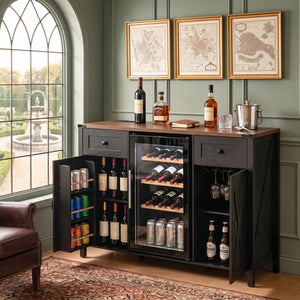 K&K 53.2" Farmhouse Fridge Cabinet with Power Outlet