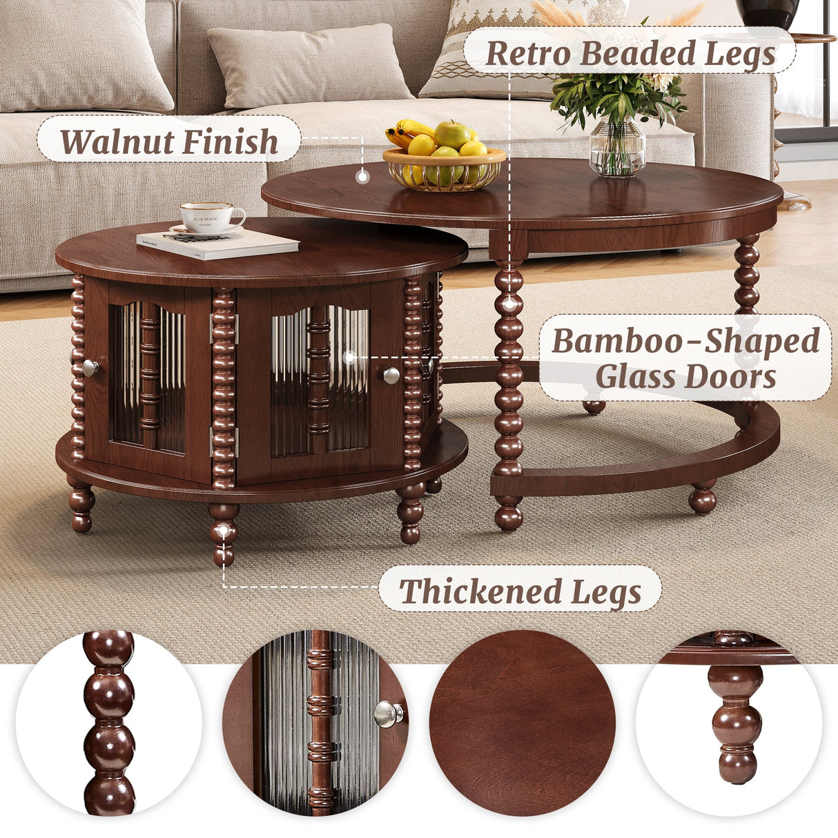 Vintage Round Nesting Coffee Table