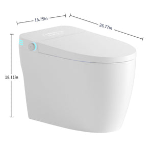 Tankless Smart Toilet With Bidet Built In, 1 Piece Bidet Toilet Seat, Auto Flush, Heated Seat, Warm Water And Dry, Adjustable Temp, Remote Control Side Know - White