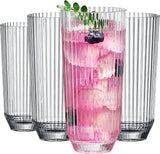 Shatterproof Ribbed Drinking Glasses – Set of 4 Clear 12oz