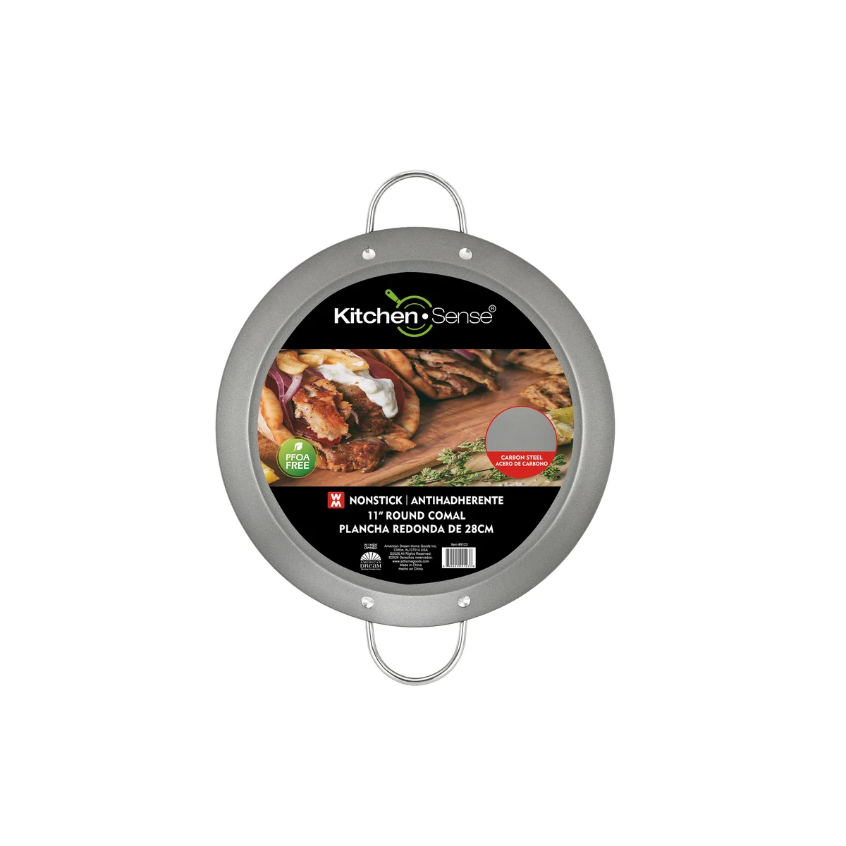 Nonstick Carbon Steel Round Comal with Metal Handles, PFOA Free
