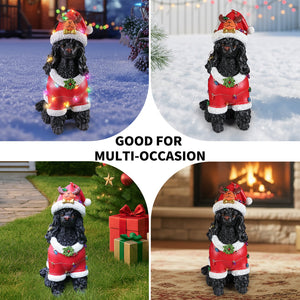 Festive Black Poodle Christmas Statue