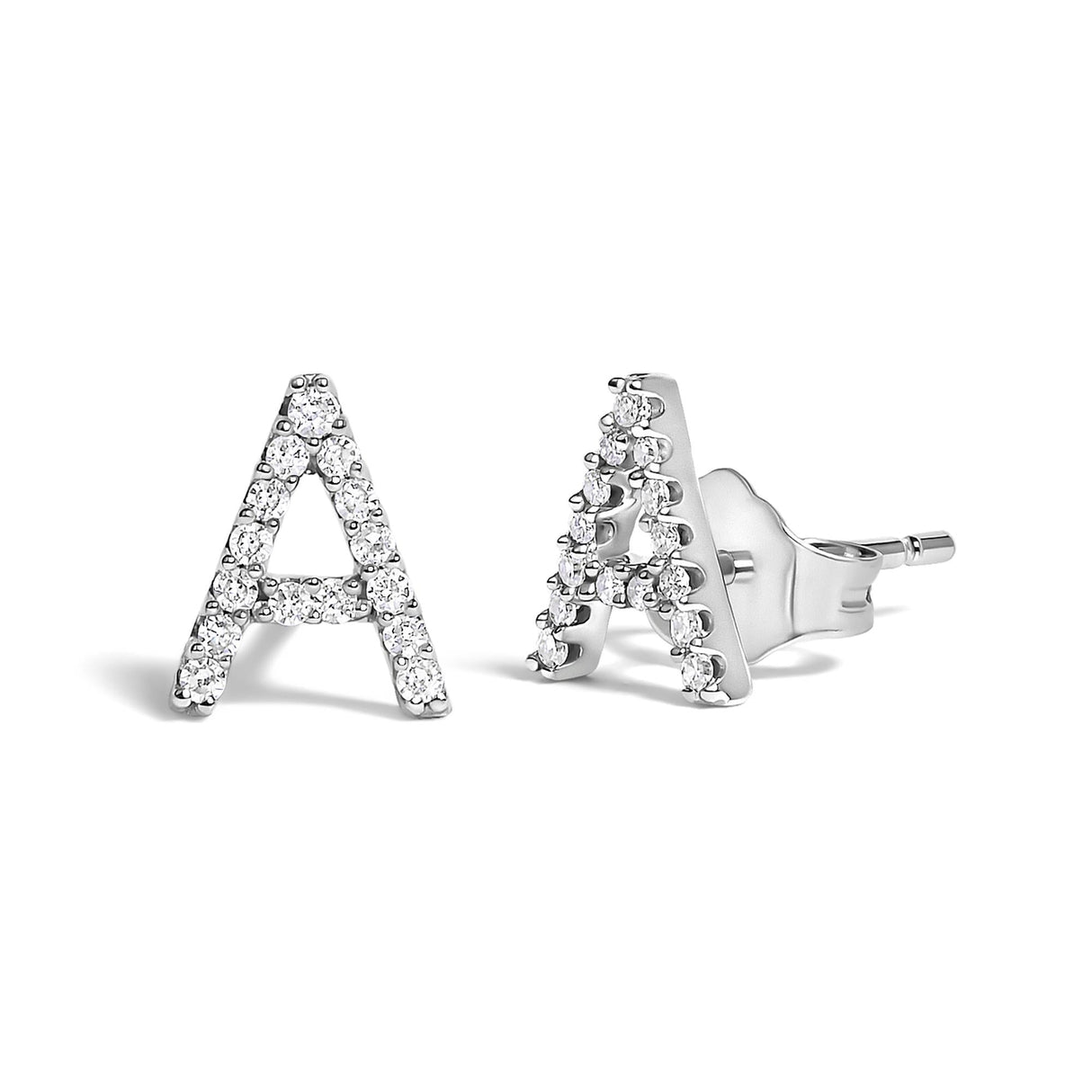 10K White Gold 1/10 Cttw Diamond Initial “A” to "Z" Stud Earring