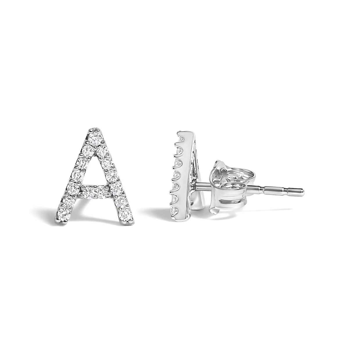 10K White Gold 1/10 Cttw Diamond Initial “A” to "Z" Stud Earring