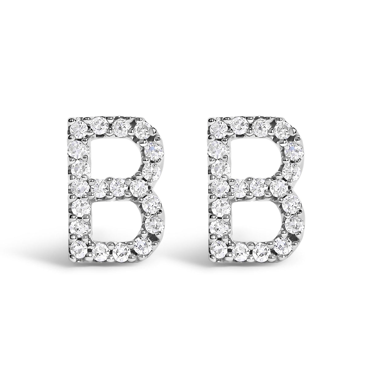 10K White Gold 1/10 Cttw Diamond Initial “A” to "Z" Stud Earring