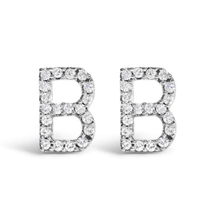 10K White Gold 1/10 Cttw Diamond Initial “A” to "Z" Stud Earring
