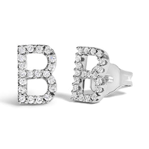 10K White Gold 1/10 Cttw Diamond Initial “A” to "Z" Stud Earring