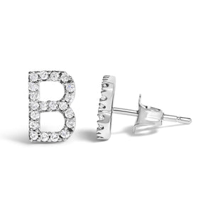 10K White Gold 1/10 Cttw Diamond Initial “A” to "Z" Stud Earring