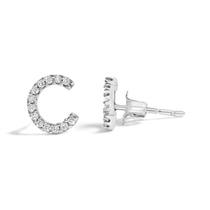 10K White Gold 1/10 Cttw Diamond Initial “A” to "Z" Stud Earring