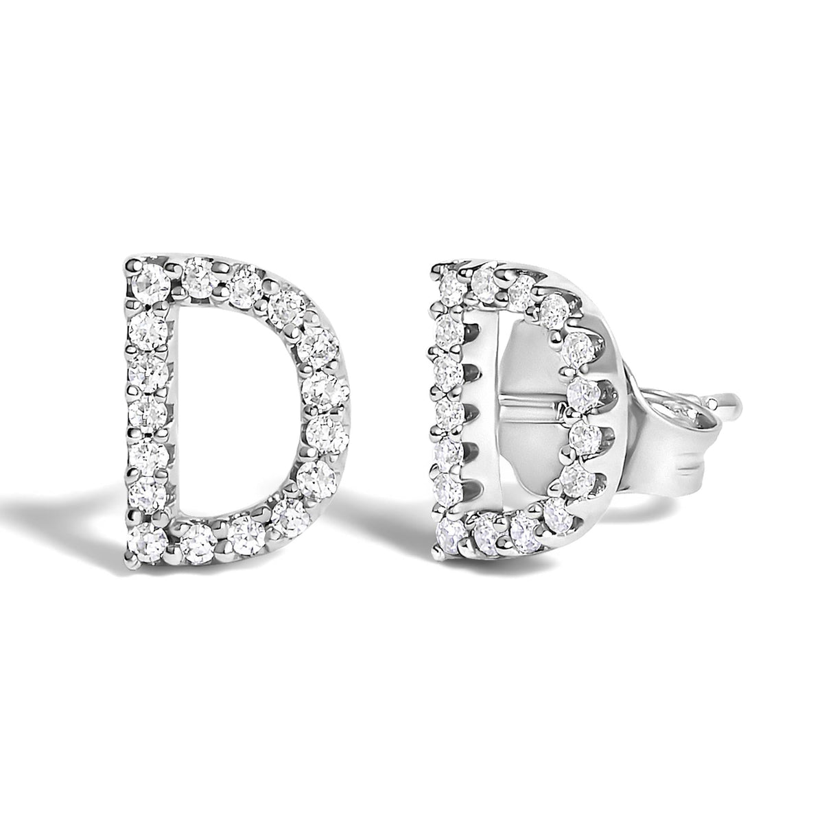10K White Gold 1/10 Cttw Diamond Initial “A” to "Z" Stud Earring