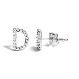 10K White Gold 1/10 Cttw Diamond Initial “A” to "Z" Stud Earring