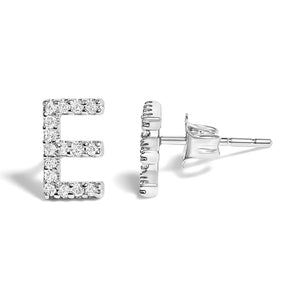 10K White Gold 1/10 Cttw Diamond Initial “A” to "Z" Stud Earring