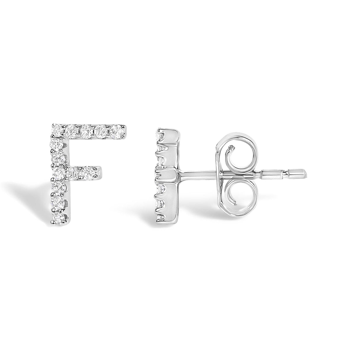 10K White Gold 1/10 Cttw Diamond Initial “A” to "Z" Stud Earring