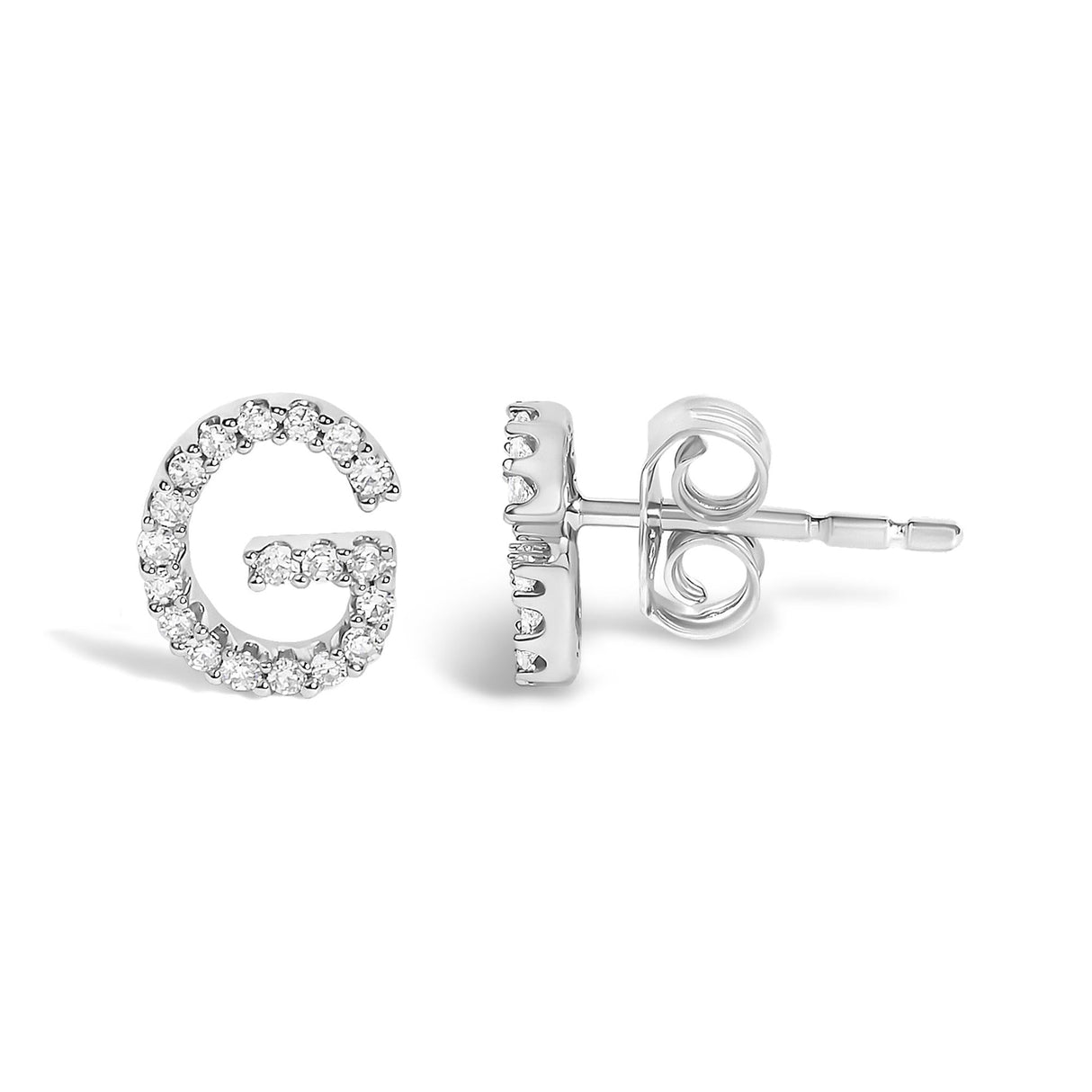 10K White Gold 1/10 Cttw Diamond Initial “A” to "Z" Stud Earring