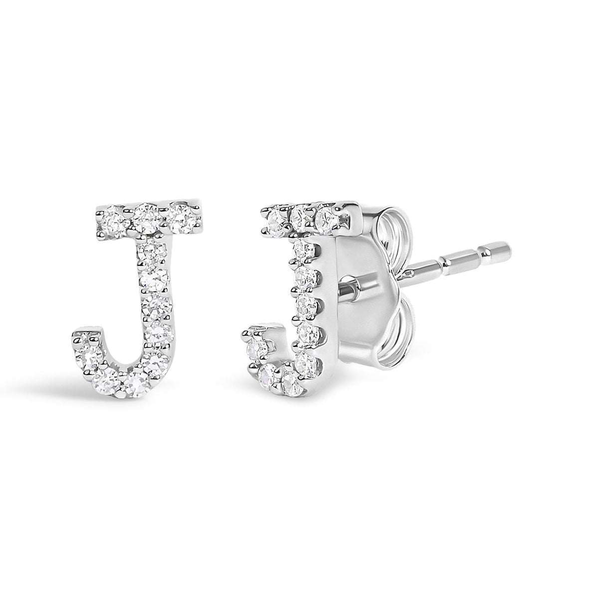 10K White Gold 1/10 Cttw Diamond Initial “A” to "Z" Stud Earring