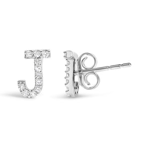 10K White Gold 1/10 Cttw Diamond Initial “A” to "Z" Stud Earring