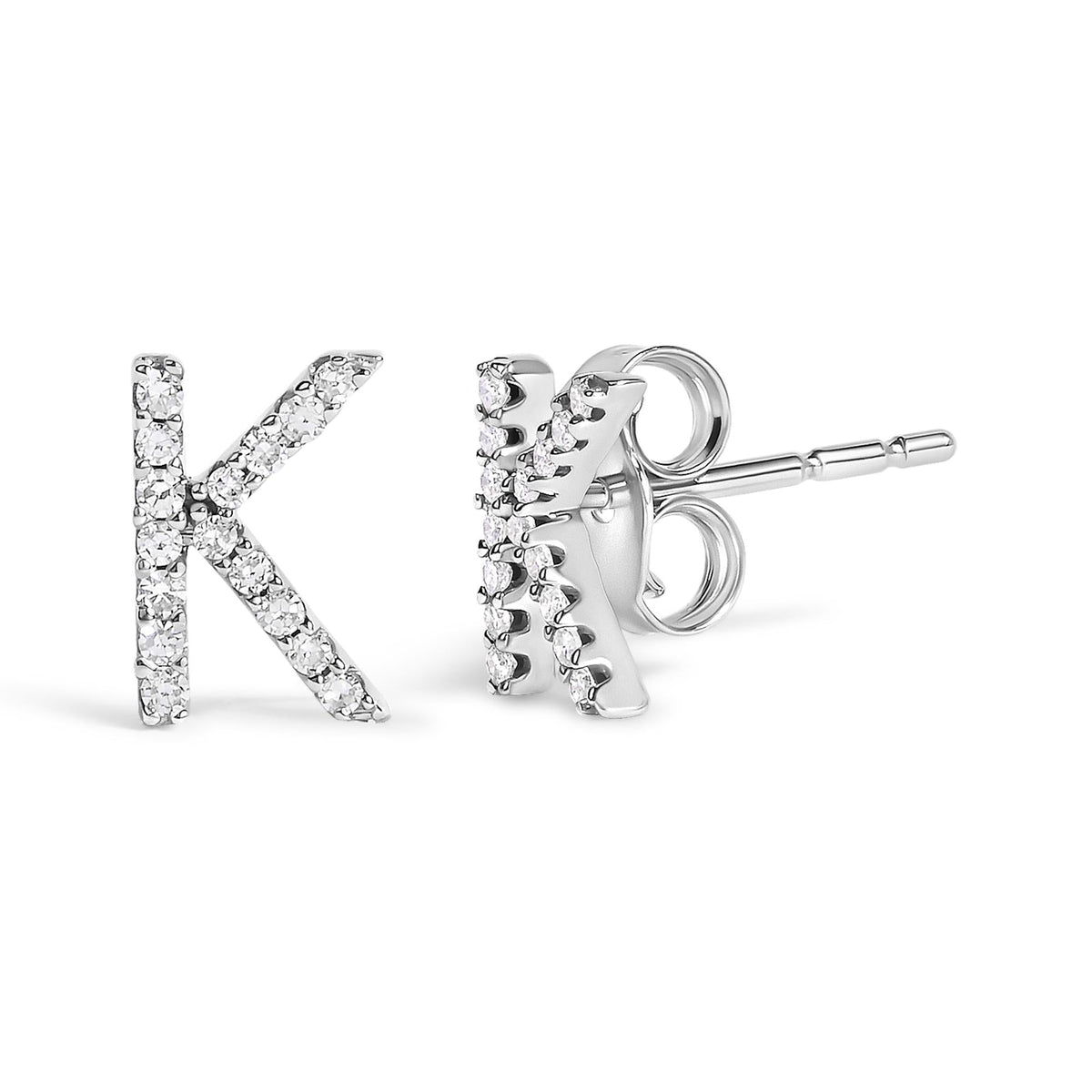 10K White Gold 1/10 Cttw Diamond Initial “A” to "Z" Stud Earring