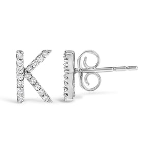 10K White Gold 1/10 Cttw Diamond Initial “A” to "Z" Stud Earring