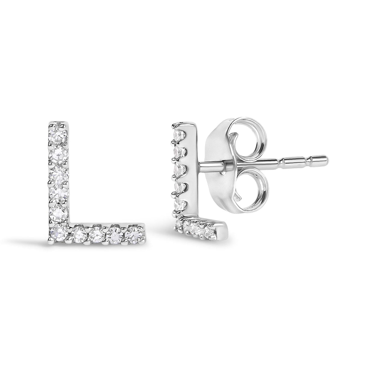 10K White Gold 1/10 Cttw Diamond Initial “A” to "Z" Stud Earring
