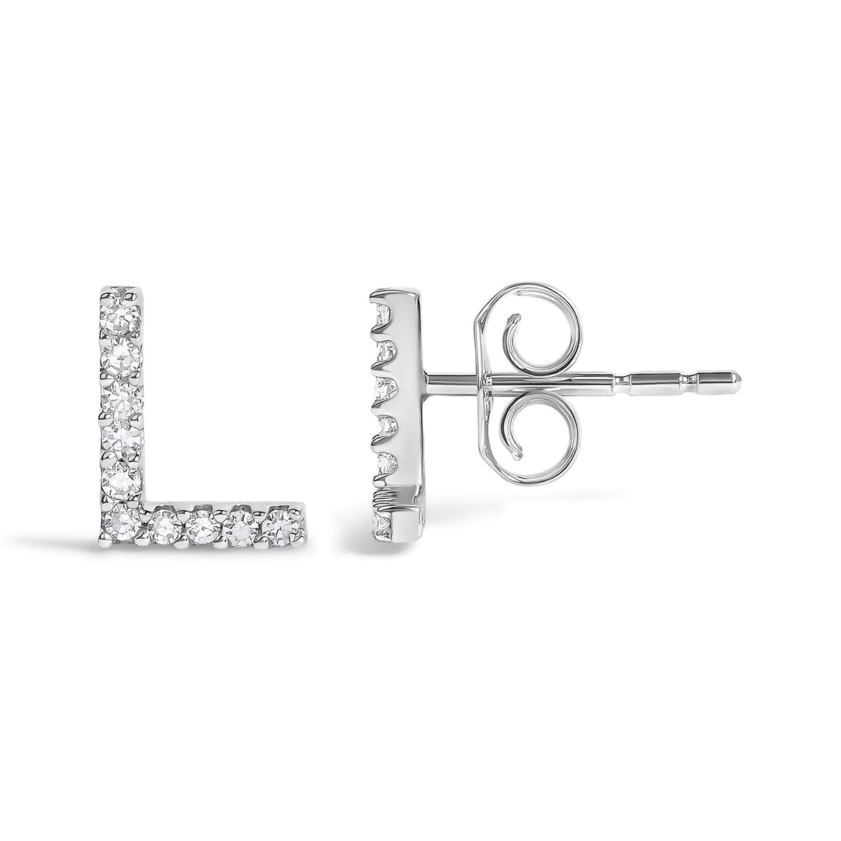 10K White Gold 1/10 Cttw Diamond Initial “A” to "Z" Stud Earring