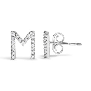 10K White Gold 1/10 Cttw Diamond Initial “A” to "Z" Stud Earring