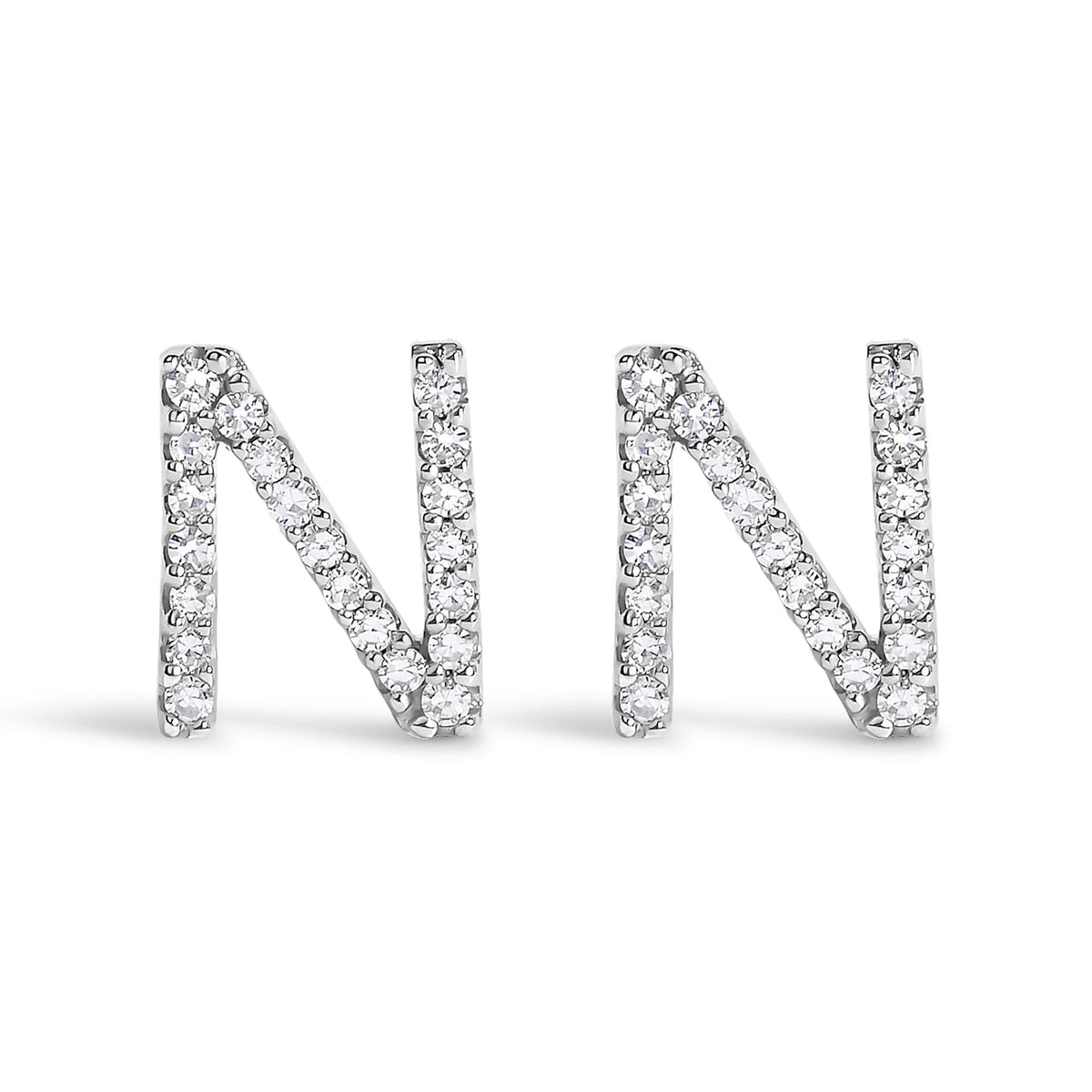 10K White Gold 1/10 Cttw Diamond Initial “A” to "Z" Stud Earring
