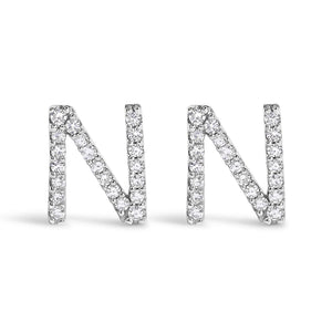 10K White Gold 1/10 Cttw Diamond Initial “A” to "Z" Stud Earring