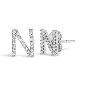 10K White Gold 1/10 Cttw Diamond Initial “A” to "Z" Stud Earring